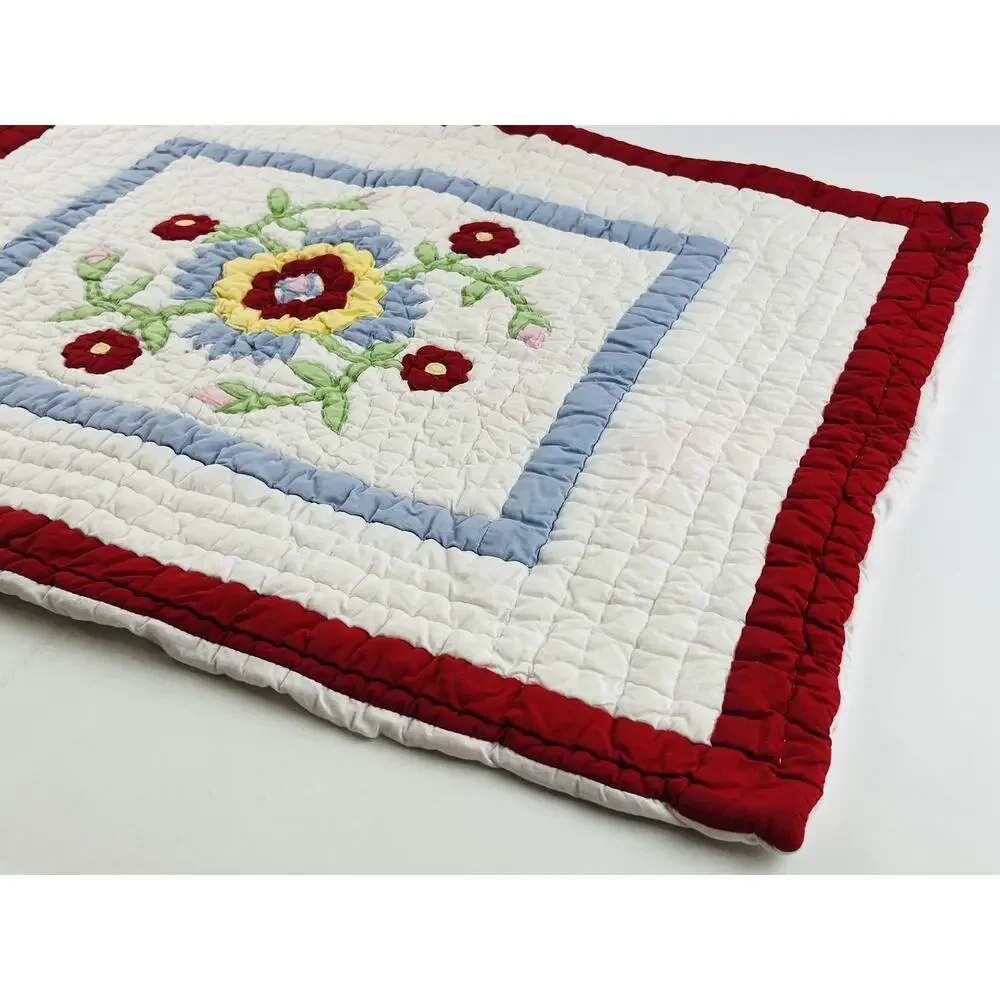 Vtg Pottery Barn Quilted Pillow Sham Flower Cottage Floral Cover Case India Cott